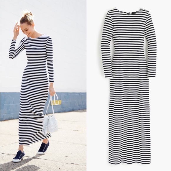 J. Crew | Dresses | Jcrew Collection Maxi Dress Striped Navy White Long ...
